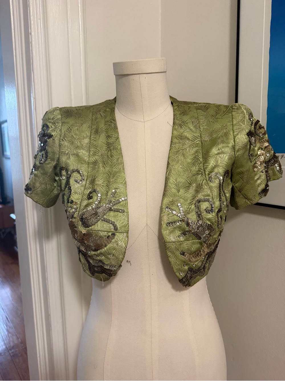 Embellished Light Green Antique Crop Jacket